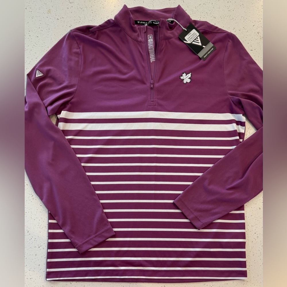 M New Levelwear Golf 1/4 Zip Draft Midlayer Striped Mens Women’s Long Sleeve Uni